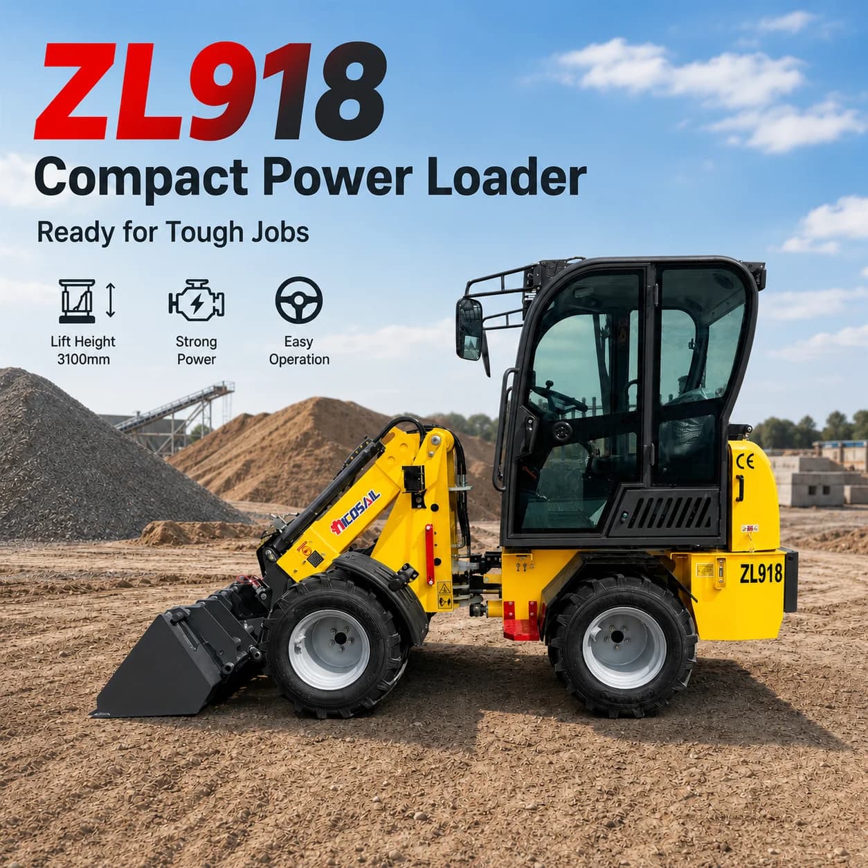 Custom CE Euro 5 ZL918X Compact Loader with Extendable Boom for Orchard Municipal and Farm Operations