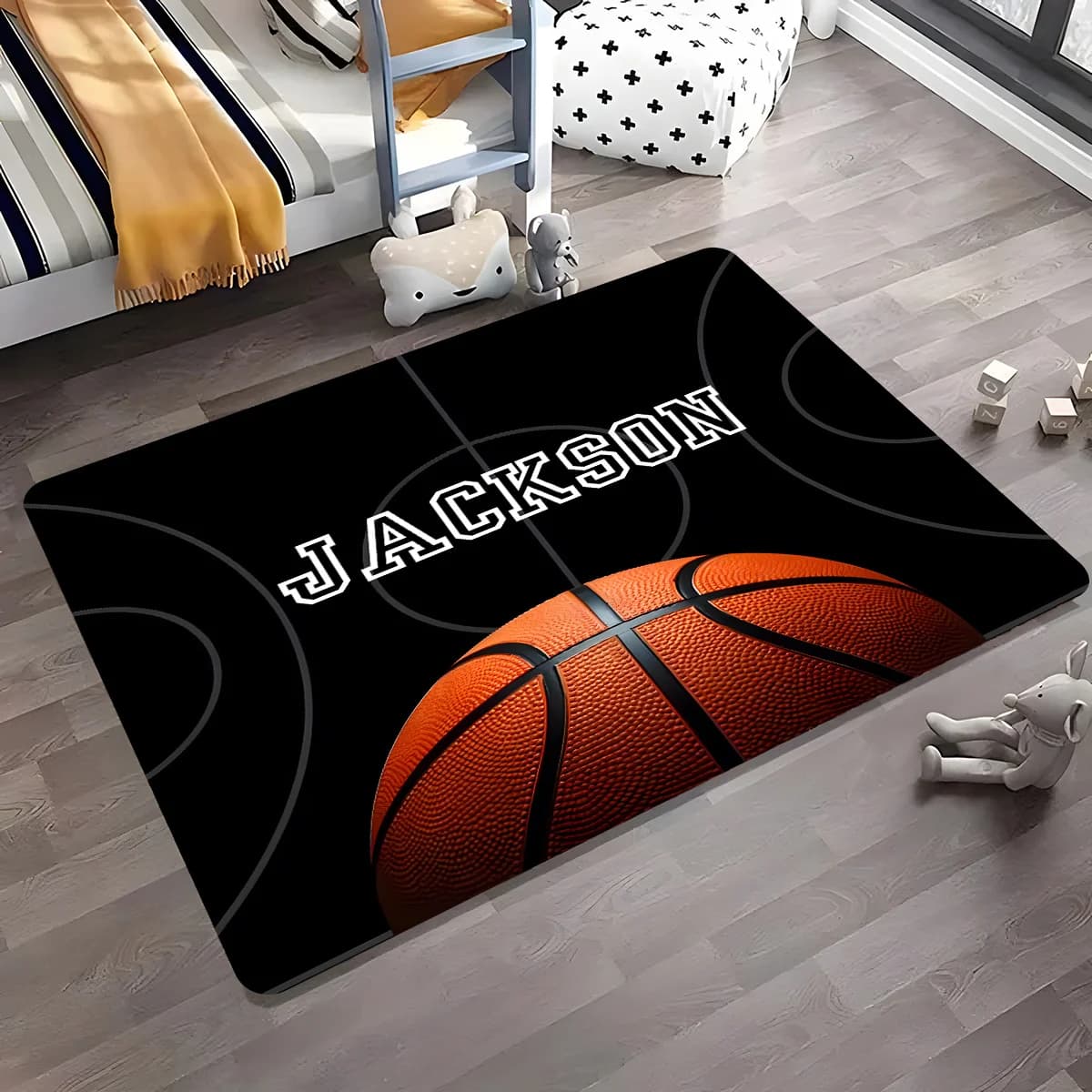 Tappeto personalizzato con nome per campo da basket - Tappetino antiscivolo in morbida spugna per camera da letto, cucina, corridoio e ingresso