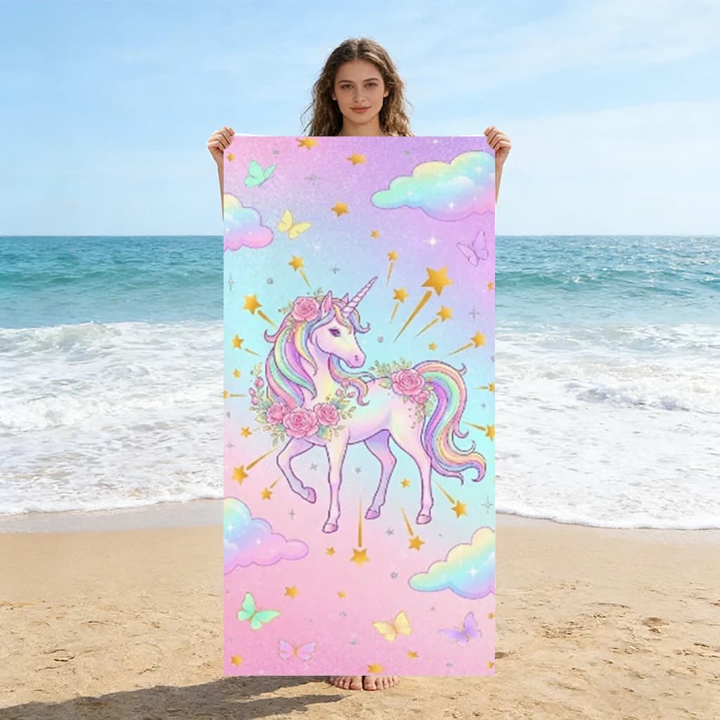 Asciugamano da spiaggia in microfibra Unicorn, asciugamano da bagno extra large, morbido e assorbente, per nuoto, viaggi, surf, campeggio