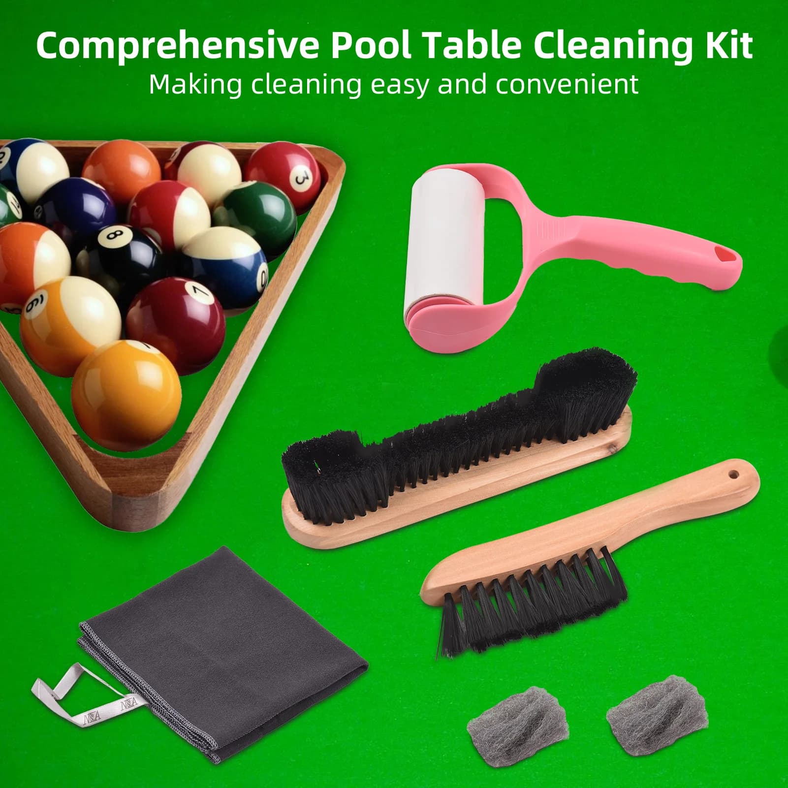 Kit di Pulizia Premium per Tavolo da Biliardo, Accessori e Attrezzature, Spazzola per Feltro, Rullo Anti-Pelucchi, Nuovo