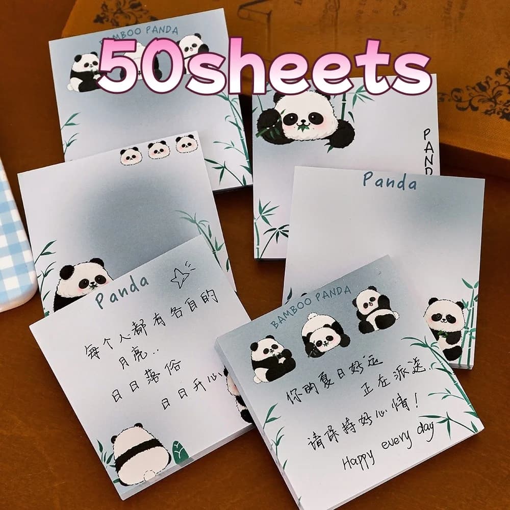 Blocco Note Adesivo Panda Bamboo per Studenti, 50/200/400 Fogli, Simpatici Blocchetti Memo Quadrati per Cancelleria Scuola Elementare e Media
