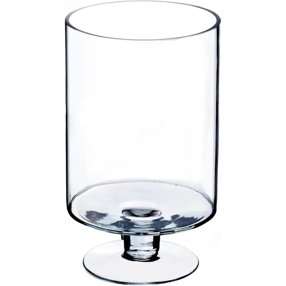 Glass candle holder in Column (Highness: 25 cm Width: 15 cm) | Centerpiece with Candles Corto in Different Measures | Cylinder glass candle holder with stem V