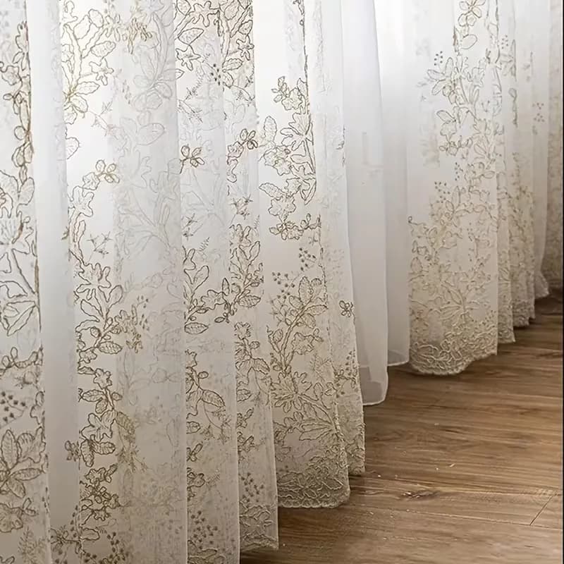 1pc Luxurious Sheer Curtain, Perfect for Living Room Bedroom,European Style Window Treatment, Transparent Fabric with Rod Pocket
