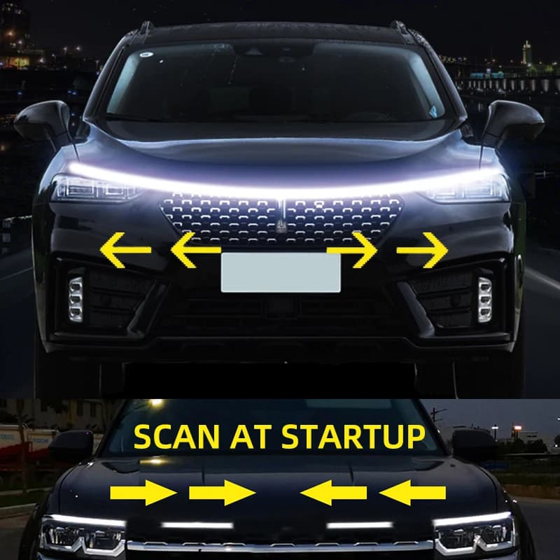 Striscia luminosa a led per auto Scansione iniziale per cofano Striscia flessibile Lampada decorativa adatta per auto Luce di marcia diurna Impermeabile DRL costante