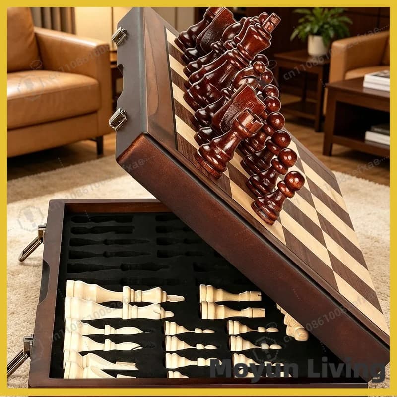 Set di Scacchi Magnetico in Legno per Adulti e Bambini, Scacchiera con Pezzi Fatti a Mano, Set di Scacchi Pieghevole Portatile da Viaggio