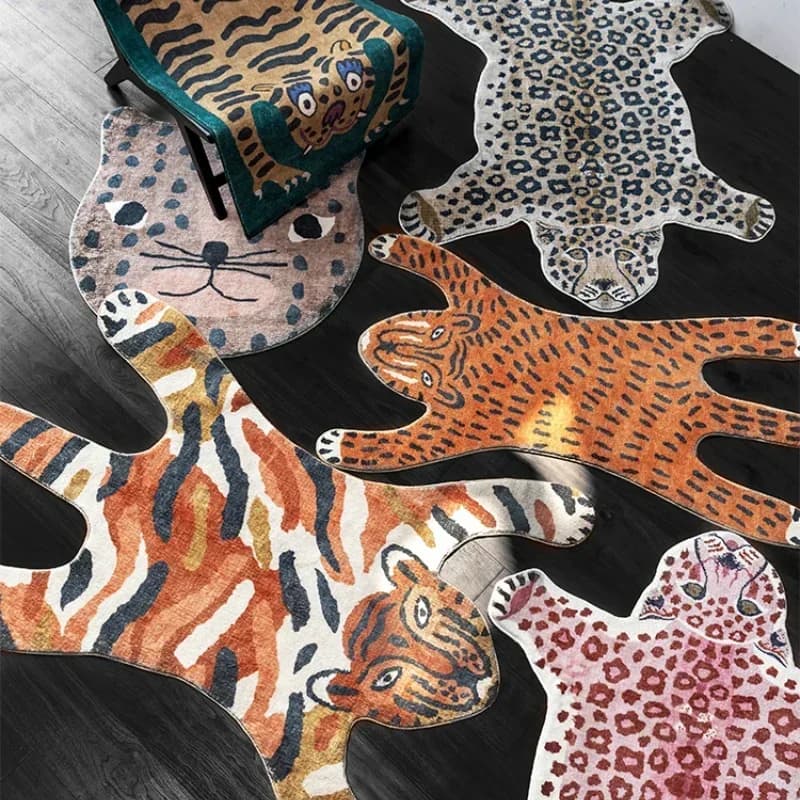Tappeto per Soggiorno con Stampa Tigre e Leopardo, Tappetino Peluche per Camera da Letto, Decorazione Casa, Tappeto Soffice Cartoon