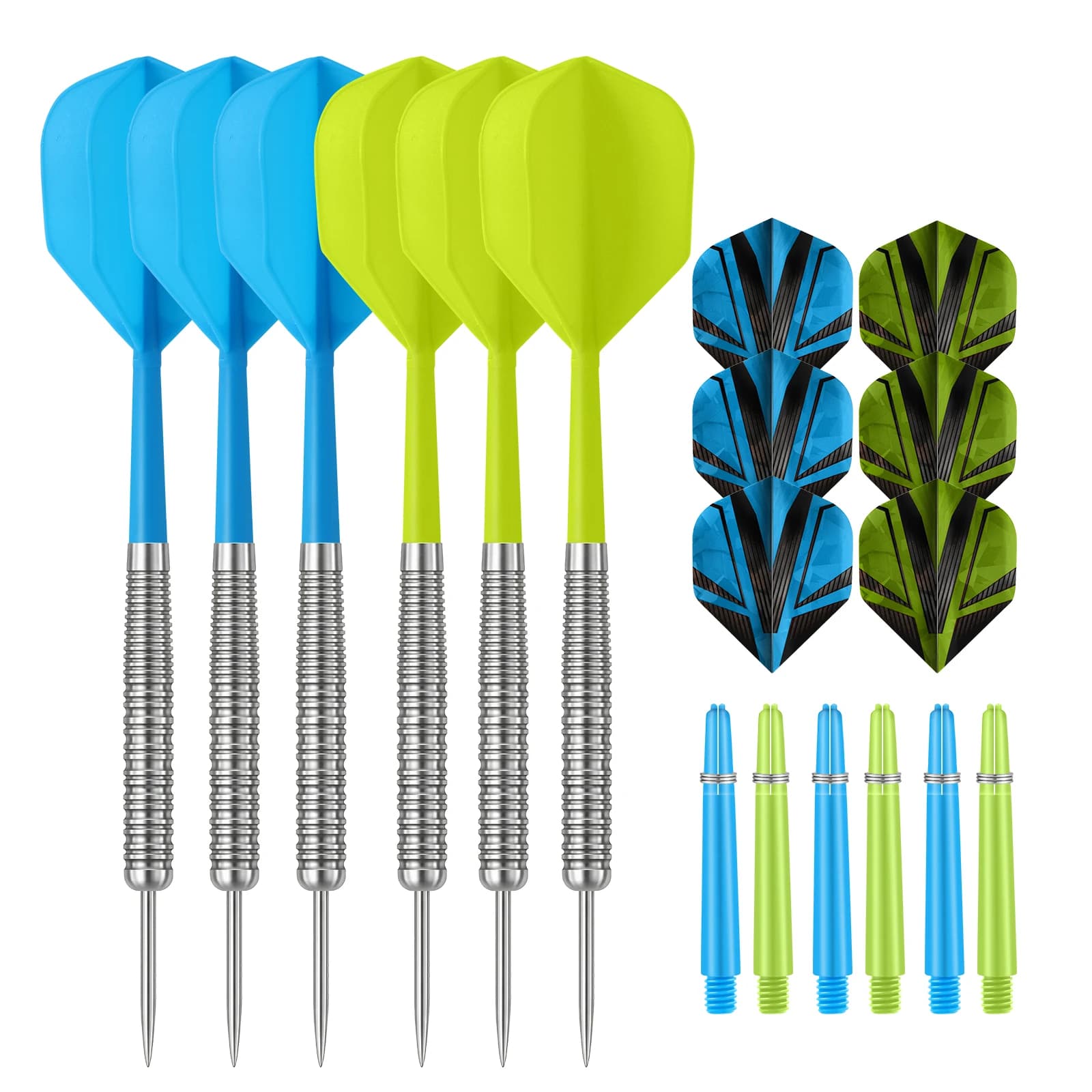 HUANQU 19g Darts Set 6pcs Steel Tip Darts with Grip Barrel, Extra Shafts Flights, 2BA Thread, Carry Case for Training Game