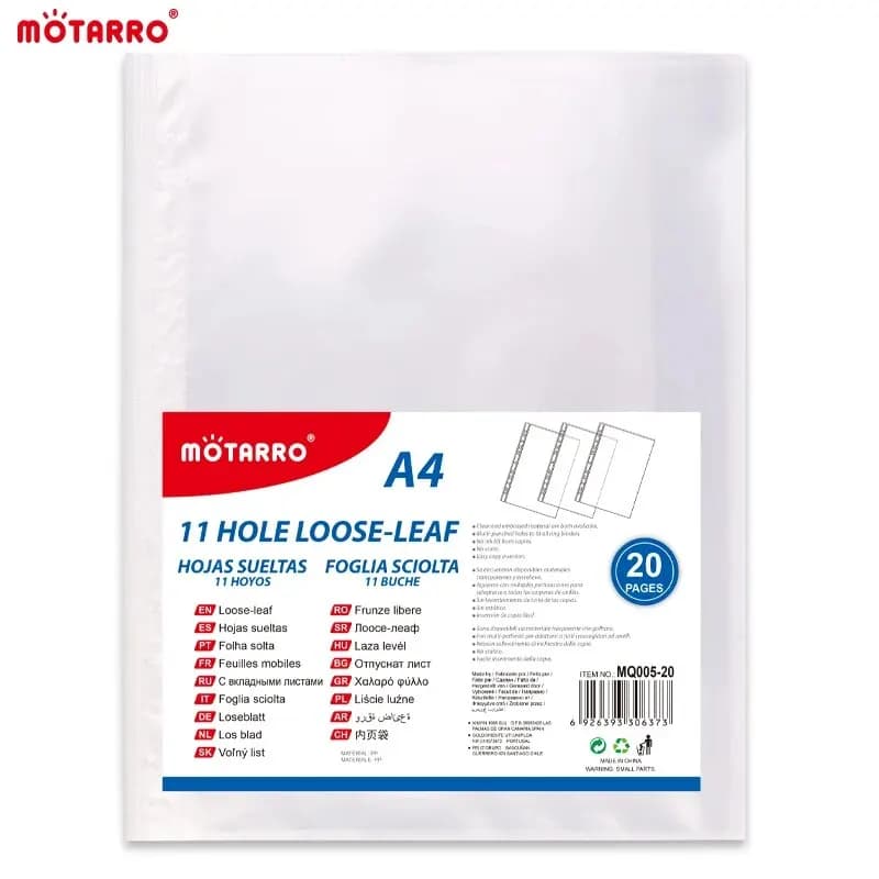 MOATRRO A4 Sacchetto di plastica trasparente Carta interna Cartella da ufficio con clip interna a 11 fori Borsa da 20 pagine per proteggere documenti