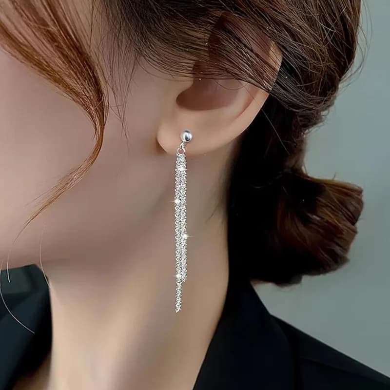 Tassel earrings for women, ins cool style, round face slimming lookelegantniche stylelongfashion sparkling earrings