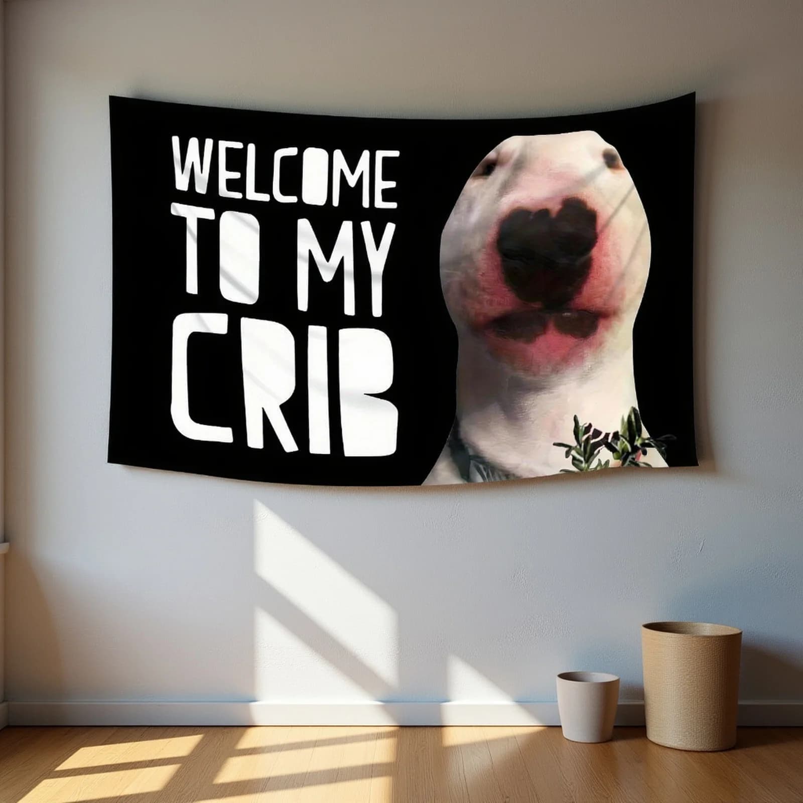 VIKAMA "Welcome to My Crib" Tapestry con meme di cani, divertente decorazione da parete per soggiorno e camera da letto, dormitorio, feste, decorazione unica per la casa