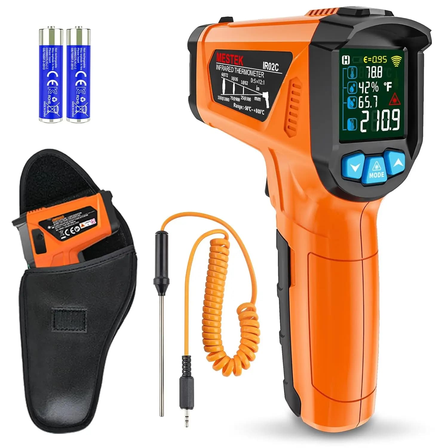 Contactless infrared thermometer with Laser and Sonda K, -58°C ° F until 1472 ° F Gas cooker for Kitchen, Domestic use