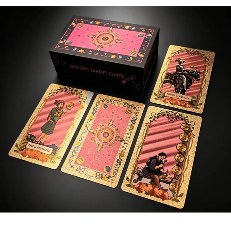 Pink & Rose Gold Classic Tarot Cards with Guide Book 12x7cm Plastic Waterproof Divination Board Game Cards with Box