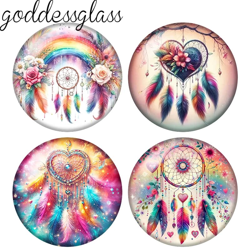 Dream Catcher Feather Wind Chimes patterns 10p 12mm/18mm/20mm/25mm Round photo glass cabochon flat back Making findings Jewelry
