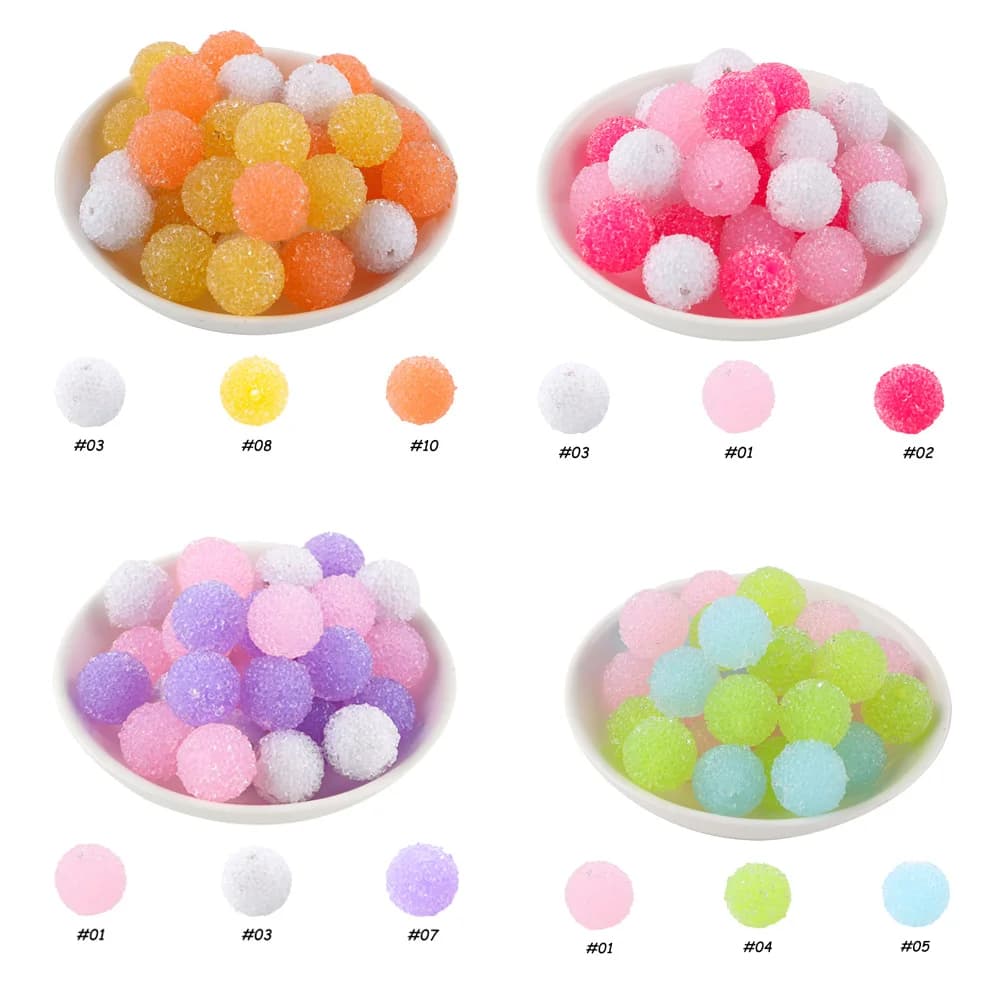 9pcs 20mm Colorful Round Beads Candy Color Sugar Sand Acrylic Spacer Bead For Jewelry Making DIY Beaded Pen Accessorie