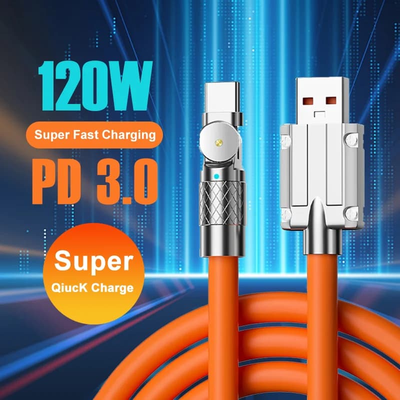 PD 120W in lega di zinco 180 ° gomito USB A A tipo C cavo di ricarica Super veloce per iPhone 16 15 Pro Max Galaxy S24 23 accessori per telefoni