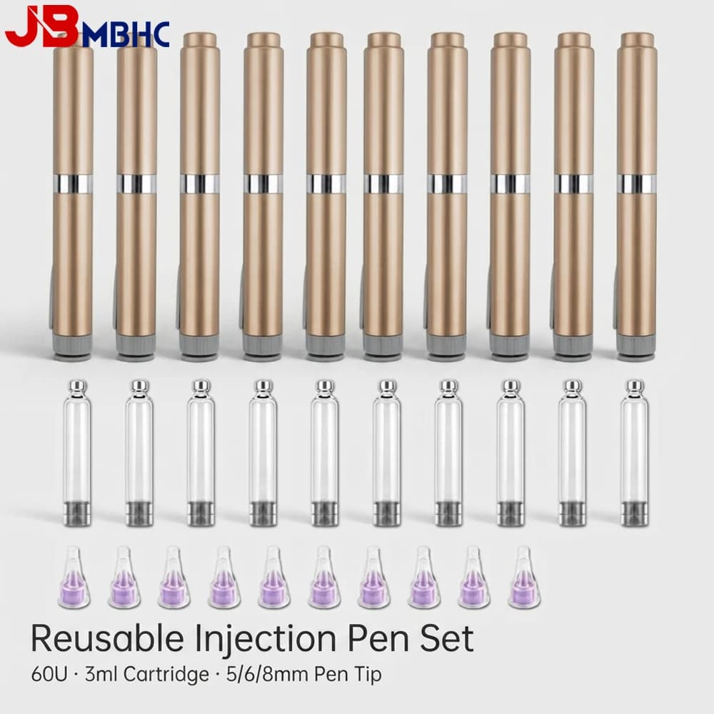 10PCS 60U Reusable Peptide Pens Injector Kit with 3ml Cartridges & 5/6/8mm Pen Tips, Injection Pens with Adjustable Dose Dial