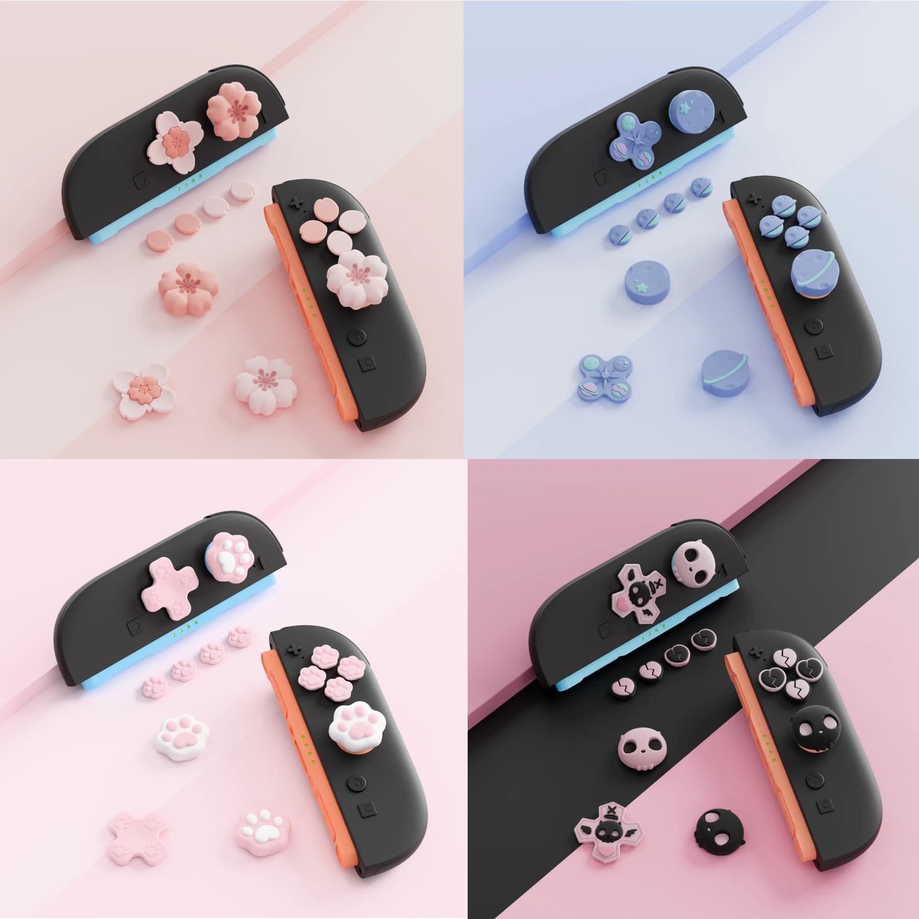 Super carino morbido silicone D-pad pulsante incrociato ABXY chiave adesivo custodia in pelle per interruttore 2/NS oled Joy-con Thumb Stick Grip Cap Cover