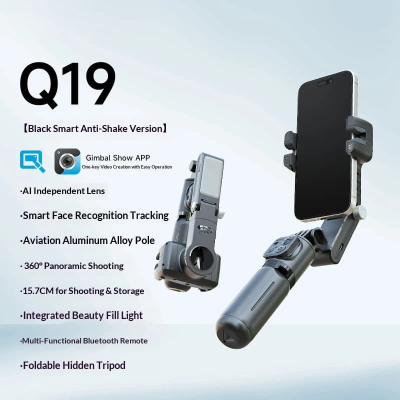 Stabilizzatore ad asse singolo personalizzato Q19 Smart AI Face Tracking Gimbal portatile Anti-Shake Selfie Stick Follow-Up completamente automatico