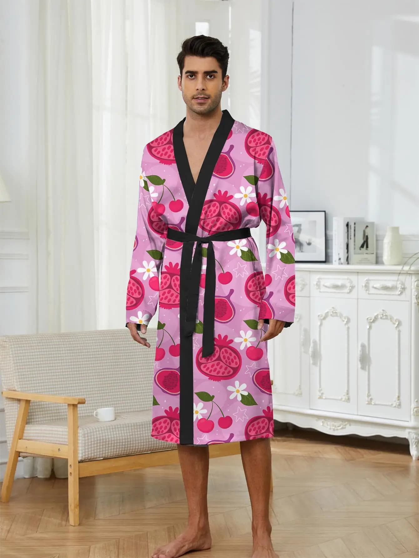 1pcs Men's Robes 2026 Spring/Summer 3D Printed Robe man Breathable Sleepwear Graphic Bathrobe men Bathrobe man robe