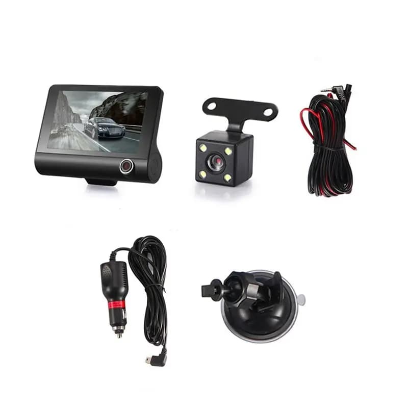 N26R-Car DVR Dashcam HD Screen 1080P 3 Lens Video Recorder Front + Interior+Rear View Camera Dash Cam Black ABS
