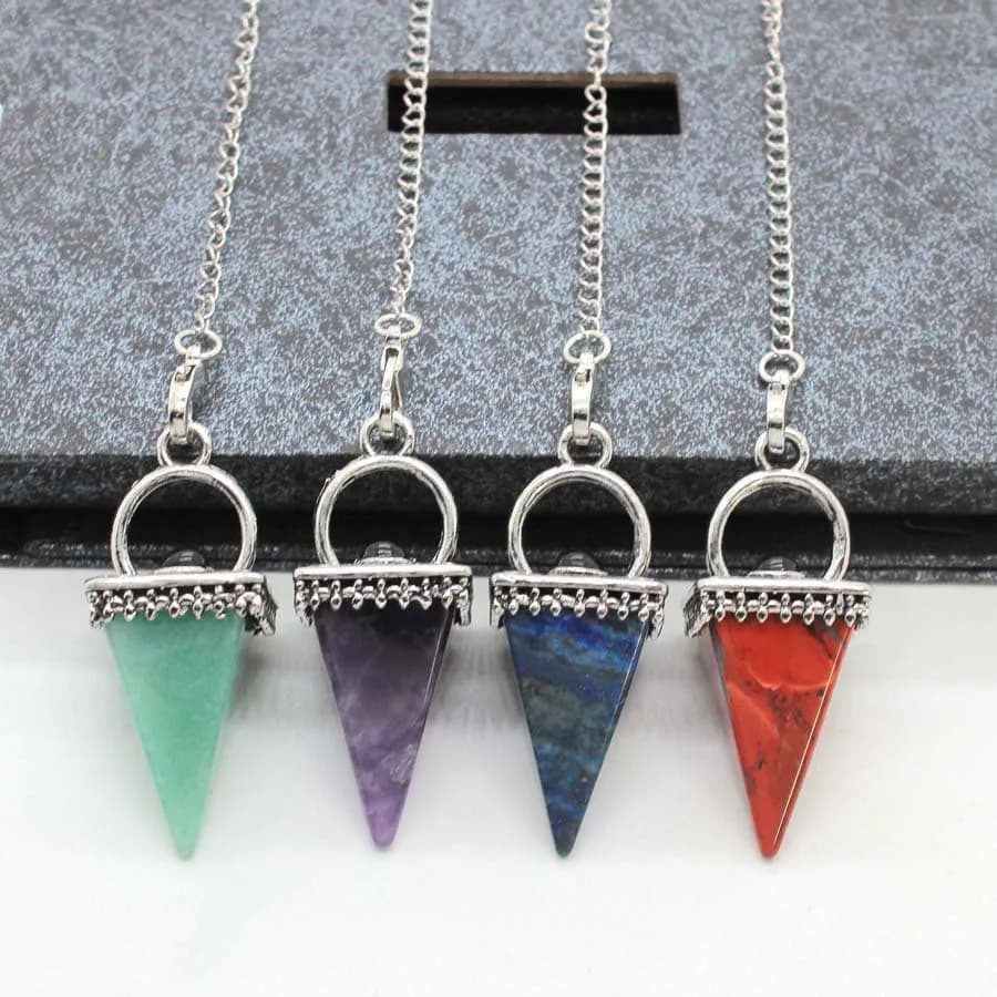 Pendolo in Pietra a Piramide Quadrangolare di Cristallo Curativo per Rabdomanzia, Scrynging, Divinazione - Pendoli Naturali in Ametista e Quarzo Rosa