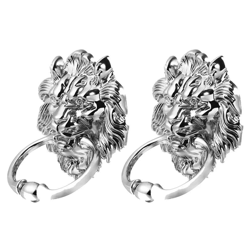 2Pcs Zinc Alloy Lion Head Door Pull Handle Silver Knobs for Cabinet Drawer Dresser Furniture Decorative Hardware