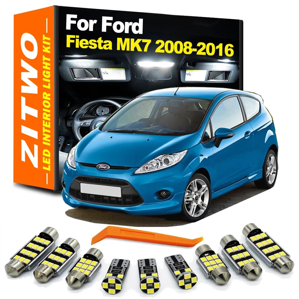 ZITWO 11 Pz LED Interni Cupola Lampadina Kit Per Ford Fiesta MK7 2008 2009 2010 2011 2012 2013 2014 2015 2016 Lampada targa