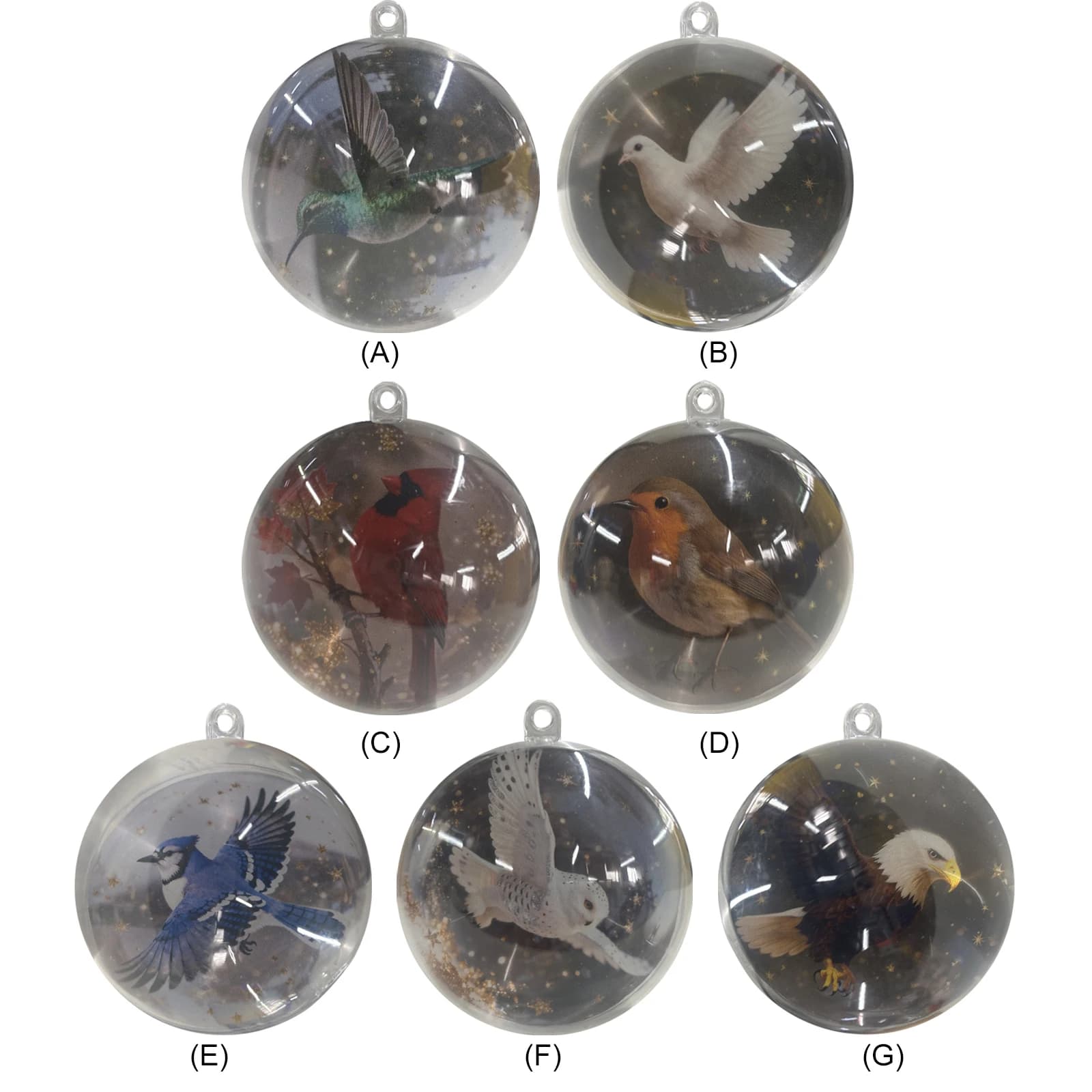 Set di Ornamenti in Cristallo a Forma di Uccelli Naturali, Palline Trasparenti per Albero di Natale, Ciondoli Decorativi per Casa Festiva