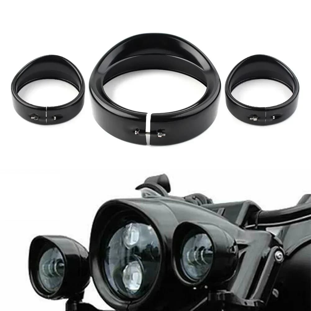 3 pezzi moto 7 "4.5" che passa fendinebbia fari anello di rivestimento lunetta visiera copertura per Harley Davidson Touring