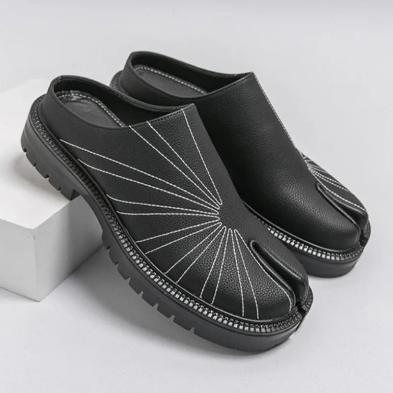 Fashion Leather Mules Slip on Backless Loafers Vintage Street Casual Flat Shoes for Men Daily Commute Footwear Platform Slippers