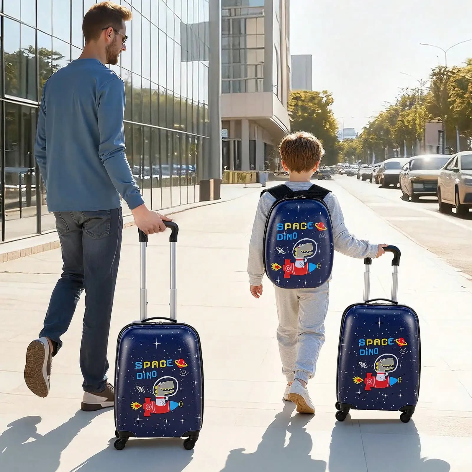 Kids Luggage Set, 2 Piece, 18 Inch Hardside Rolling Wheels Suitcase With Hard-Shell Backpack, Dinosaur Kids Carry On Luggage Set, Holiday Birthday Gift For Girls & Boys, Airline Approved