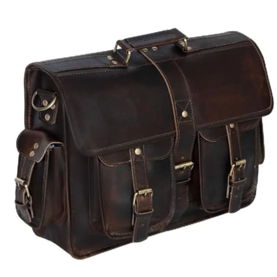 Borsa Messenger in Pelle Marrone Vintage URBAN DEZIRE 16 Pollici, Borsa a Tracolla Artigianale per Laptop e Ufficio