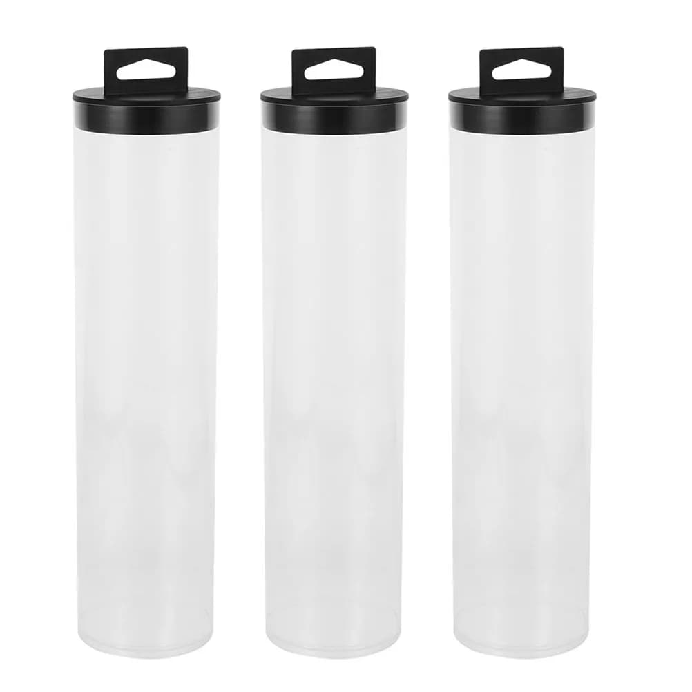 Set di 3 Cilindri Portapalline da Tennis in PVC Trasparente con Coperchio Nero, Contenitore Portatile per Palline Sportive, Accessori per Allenamento