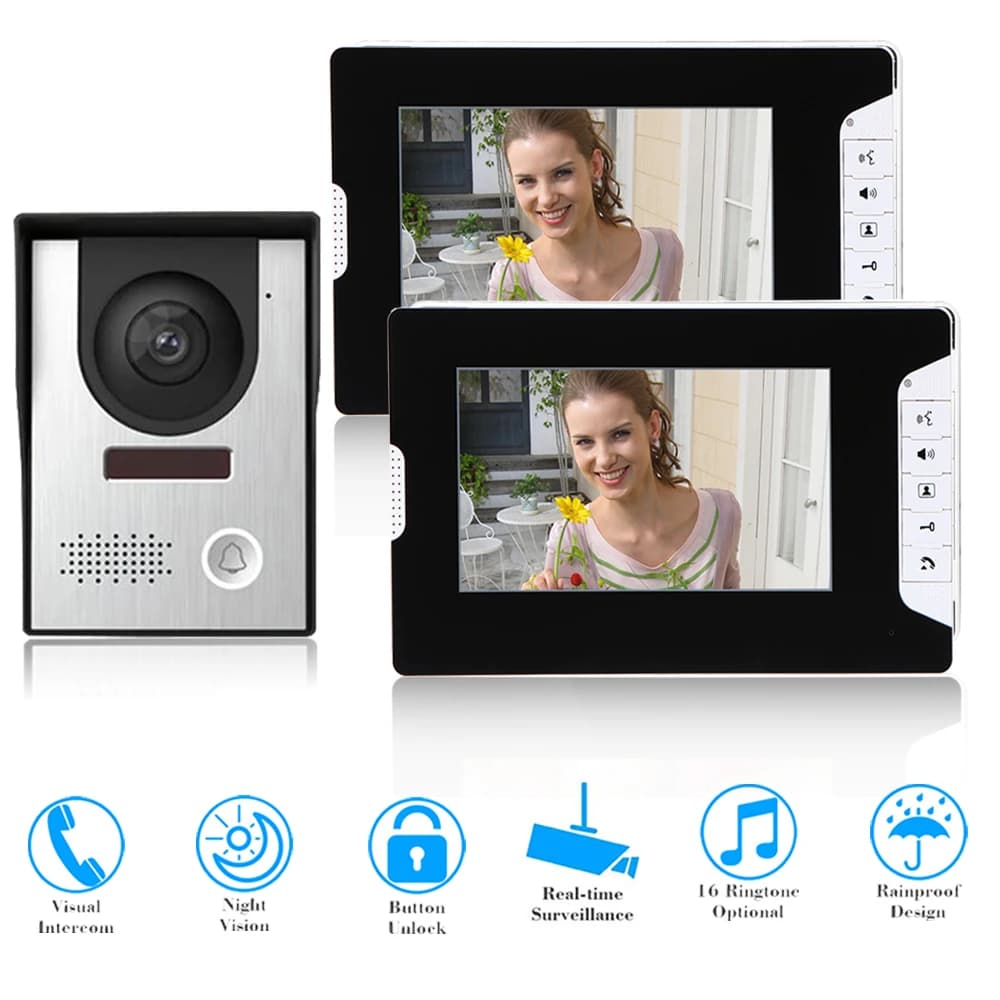 Sistema videocitofonico SYSD Kit campanello video da 7 pollici Sblocca 1 telecamera 2 monitor per appartamento ufficio domestico villa