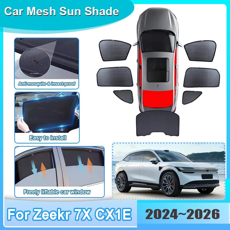 Car Window Sunshade For Zeekr 7X CX1E 2024 2025 2026 Visor Mesh UV Protection Privacy Windshield Frame Curtain Auto Accessories