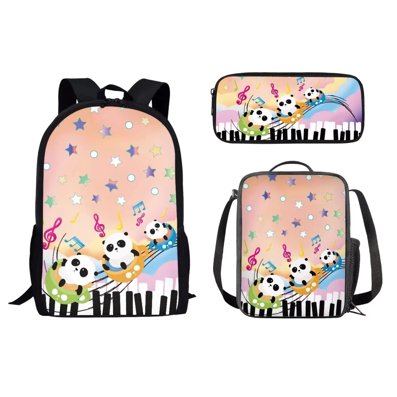 Hip Hop Tastiera per pianoforte Note musicali 3 pezzi / set Zaino Stampa 3D Zaino per scuola Zaino per laptop da viaggio Borsa a tracolla Astuccio T
