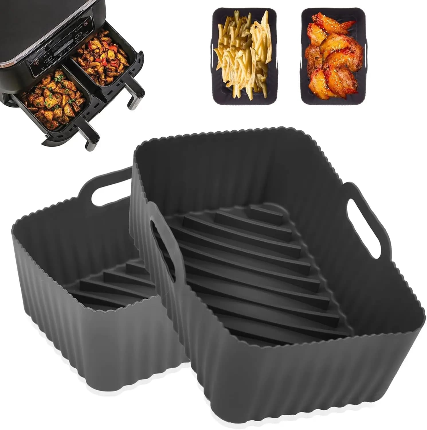 2 pezzi vassoio per friggitrice ad aria in silicone riutilizzabile cestello da forno fodere per forno antiaderente facile pulizia accessori per friggitrice ad aria per Ninja DZ201