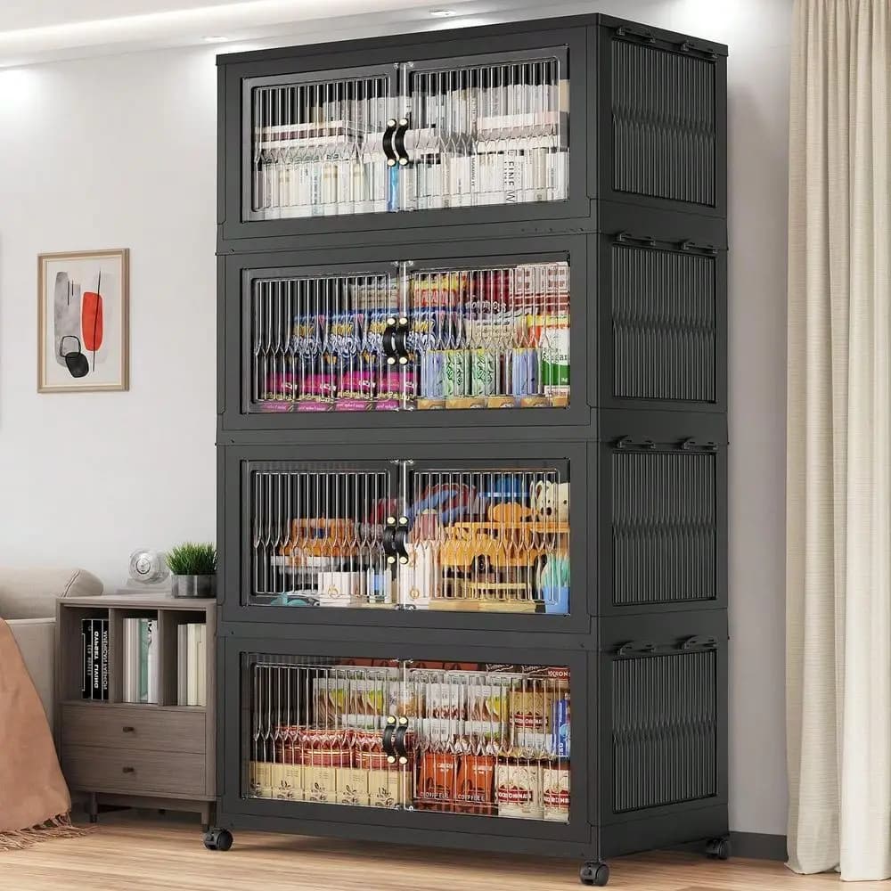 Contenitori Impilabili a 5 Livelli, Organizer per Armadio Extra Large, Cassetti Pieghevoli con Ruote, Contenitori in Plastica Richiudibili