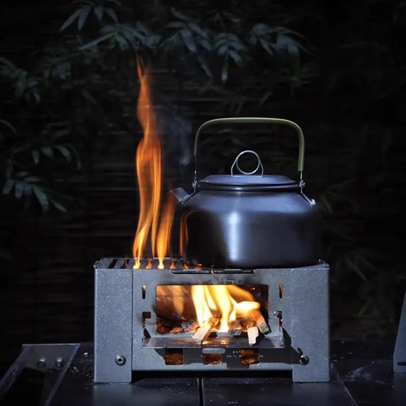 Stufa a legna pieghevole compatta in acciaio inossidabile per campeggio all'aperto, cucina, picnic, bruciatore a legna, accessori e attrezzature da campeggio