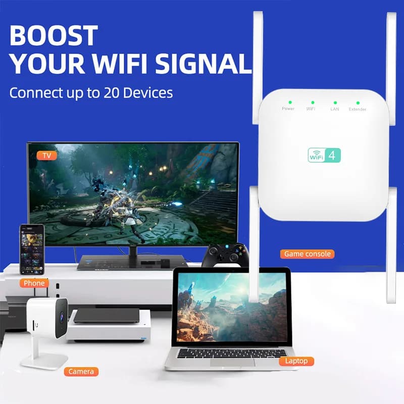 PIX-LINK 2.4GHz 300Mbps WiFi Repeater 4 Antennas Signal Booster for Home Wall Penetration WPS Easy Setup Extend Coverage WR52Q