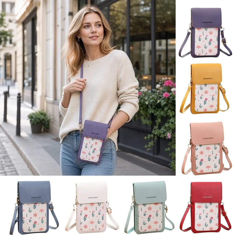 PU Leather Touch Screen Phone Bag Large Capacity Zipper Flap RFID Anti Theft Purse Wallet Multifunctional Crossbody Bags
