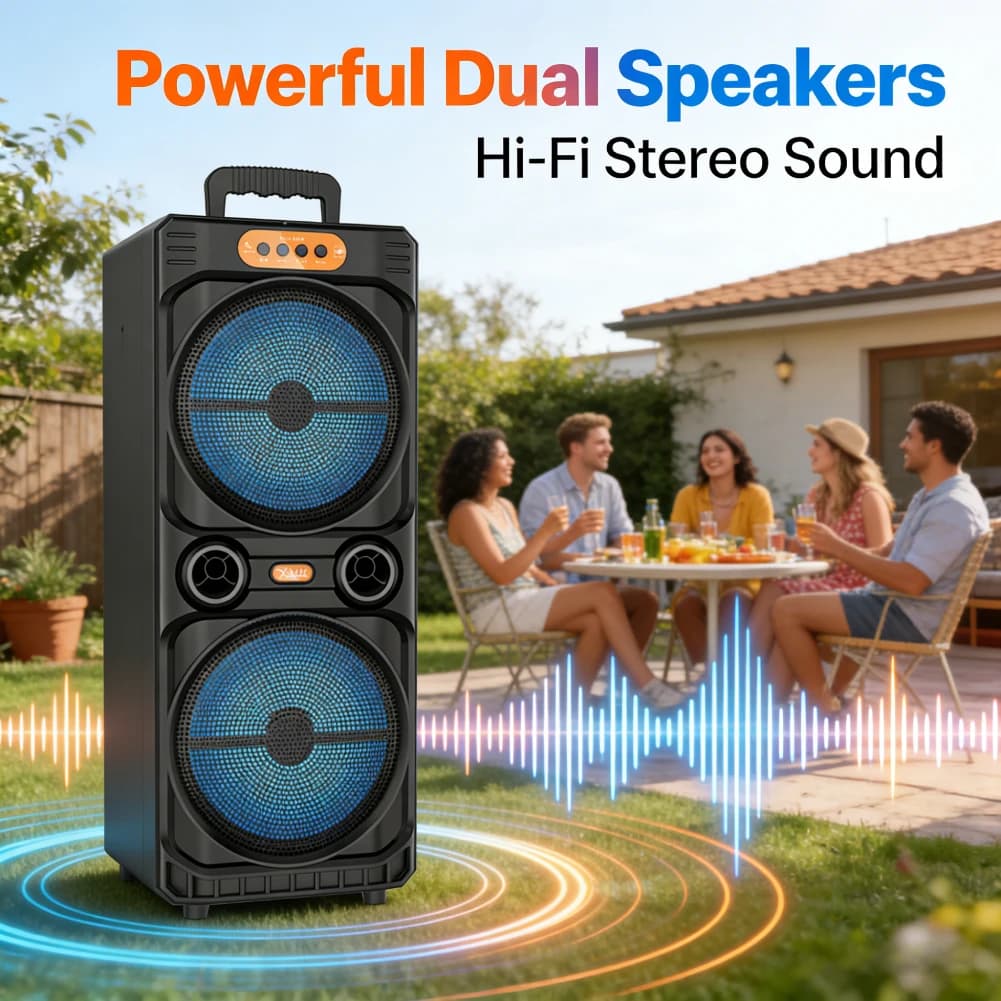 16W Wireless Subwoofer Speaker with Low Powers, Microphone for Party and Karaoke