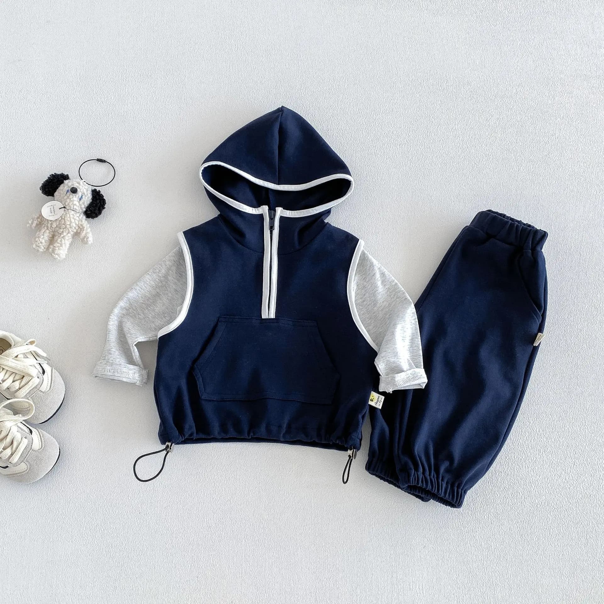 Set Gilet con Cappuccio Primavera-Autunno 2026 per Bambine, Stile Casual Sportivo e Western, Completo Tre Pezzi