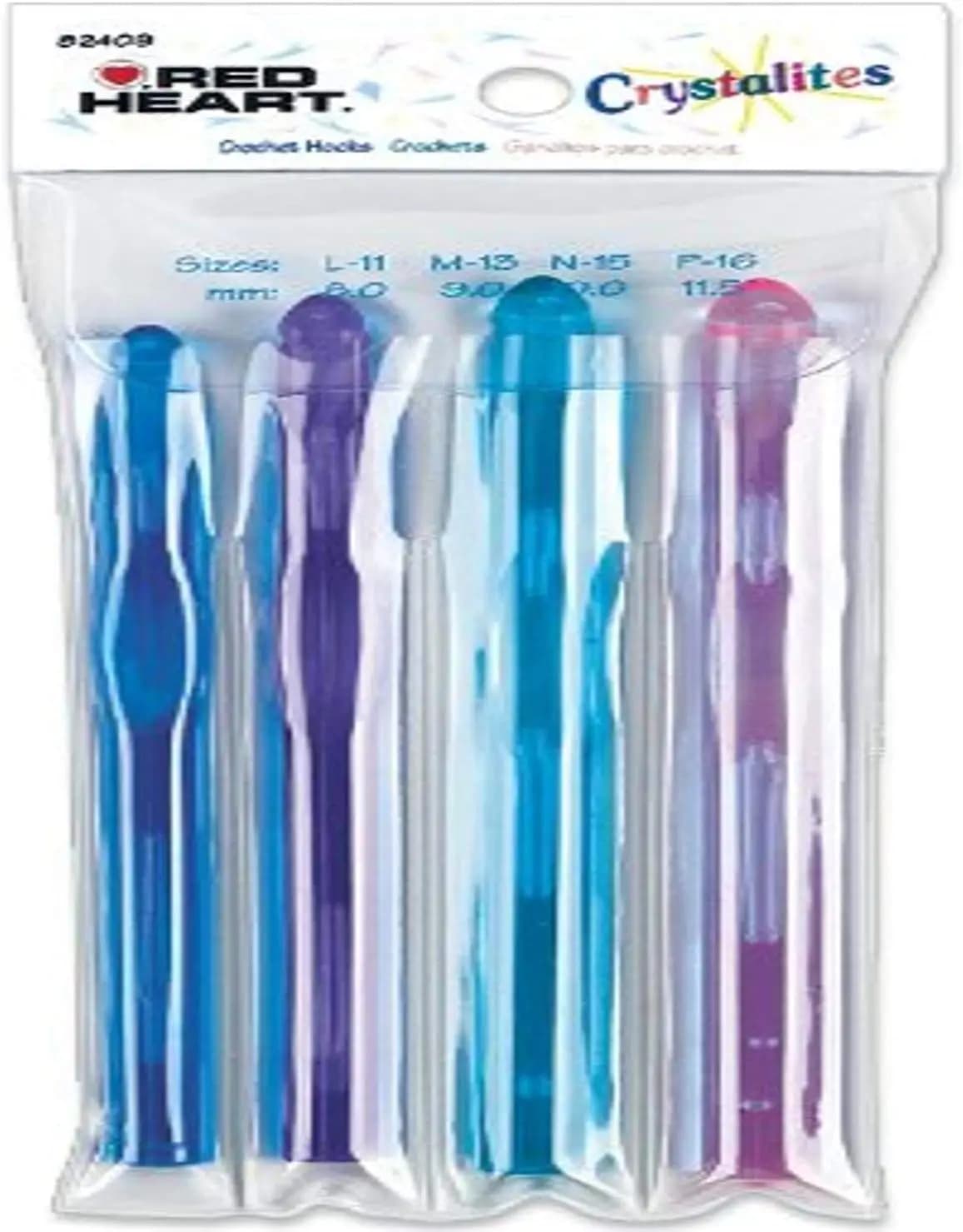 Set di Uncinetti in Acrilico con Cristalli a Forma di Cuore Rosso, Misure L11/M13/N15/P16 - Perfetti per Progetti Creativi