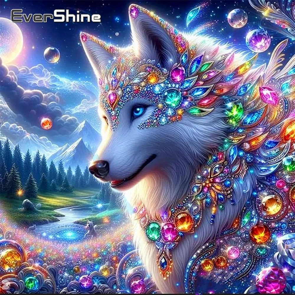 Evershine 5D DIY Fox Diamond Mosaic Wolf Cross Stitch Kits Painting Dog Animal Full Square Round Diamond Embroidery Wall Decor