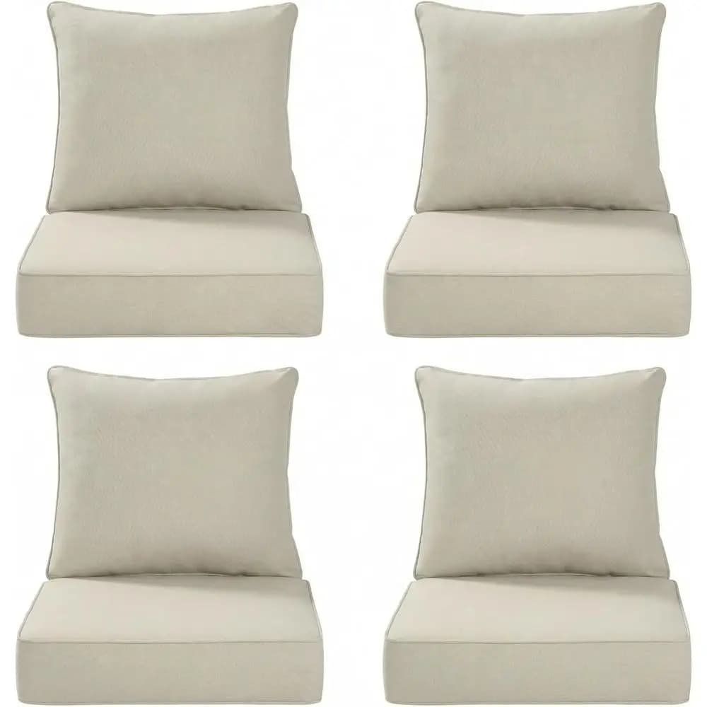 Set di Cuscini Spessi 24x24x6 Pollici per Sedie da Esterno, Coperture Beige Rimovibili con Lacci e Maniglia
