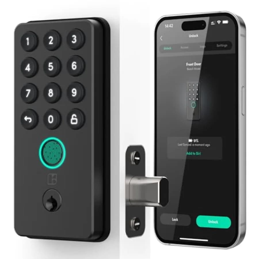 Serratura Intelligente con Impronta Digitale e PIN Remoto, Nero Opaco, Certificata ANSI, Facile Installazione, Bridge WiFi Venduto Separatamente