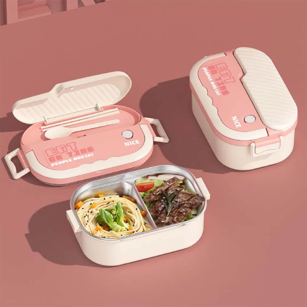 Portapranzo in acciaio inossidabile 304 con bacchette e cucchiaio, coperchio con chiusura a prova di perdite, portapranzo separato per alimenti