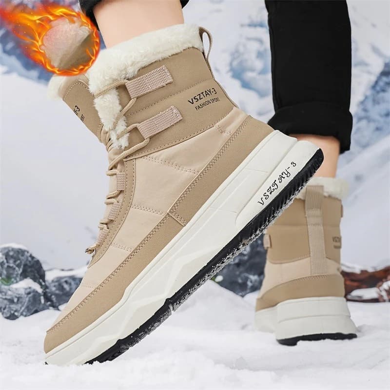 Scarpe da trekking in cotone solido da uomo Stivali da neve stringati da coppia invernale Comfort Stivaletti caldi impermeabili Scarpe casual da esterno da uomo
