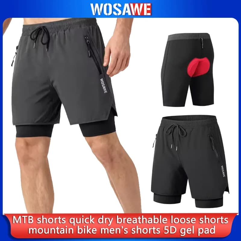 Pantaloncini MTB WOSAWE ad Asciugatura Rapida, Traspiranti e Comodi, Pantaloncini da Mountain Bike per Uomo con Imbottitura in Gel 5D, Pantaloni per Corsa e Ciclismo all'Aperto